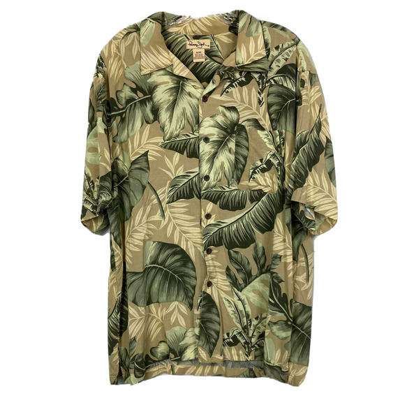 Panama Jack Shirt Mens‎ XL Beige Green Leaf Tropical Print Button Up Hawaiian - Picture 1 of 9